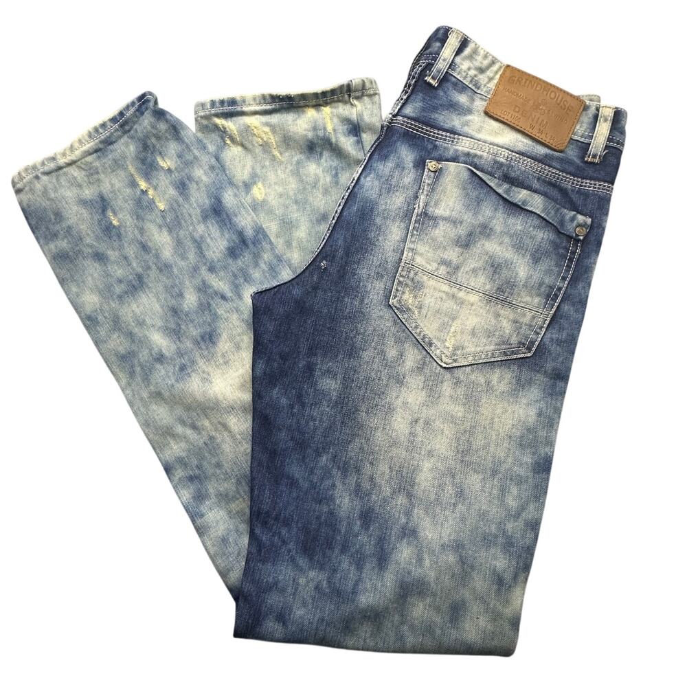 Grindhouse Denim Moto Streetwear Acid Wash Distressed Jeans 34x34